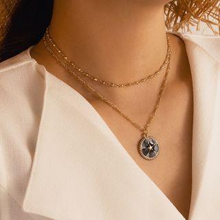 Star Pendant Layered Alloy Necklace 15729 - Black - One Size