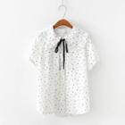 Dotted Short-sleeve Blouse White - One Size
