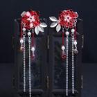 Chinese Traditional Wedding Headpiece Red Flower - Silver - One Size
