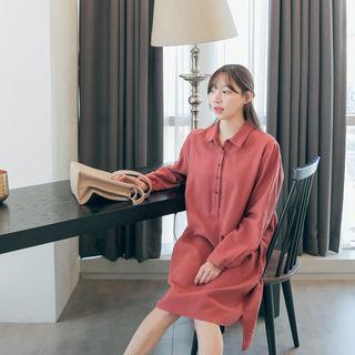 Half-placket Dip-back Boxy Shirtdress