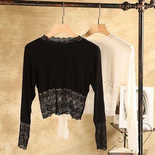 Long-sleeve Lace Panel Crop Top