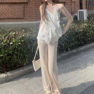 Ruffle Trim Camisole Top / Wide Leg Pants