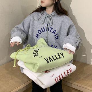 Lettering Print Fleece-lining Hoodie