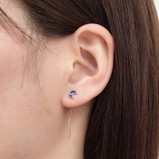 Asymmetrical Rhinestone Star Drop Earring 1 Pair - Planet - Blue - Silver - One Size