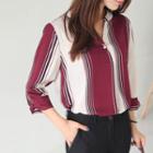 Faux-pearl Stripe Pattern Shirt
