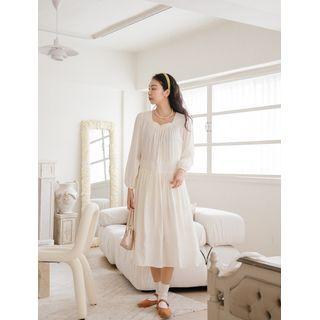 Plus Size Square-neck Shirred Long Dress