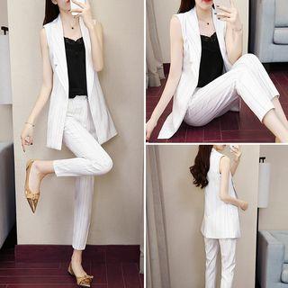 Set: Striped Long Vest + Cropped Pants
