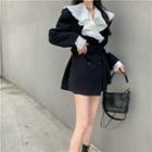Ruffle Trim Contrast Collar Mini Blazer Dress With Belt