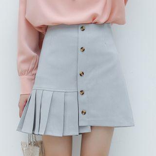 Pleated Panel A-line Mini Skirt