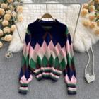 Peter Pan Collar Argyle Color Panel Knit Sweater