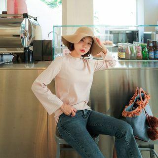 Mock-neck Long-sleeve Ribbed Top