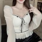 Off-shoulder Ribbon Accent Cropped Blouse
