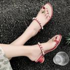 Toe Loop Beaded Strap Mid-heel Sandals