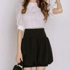 Set: Elbow-sleeve Lace Top + Mini A-line Skirt