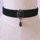 Faux Crystal Pendant Velvet Choker 1 Pc - Black - One Size