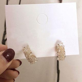 Rhinestone Open Hoop Earring 1 Pair - Stud Earrings - Faux Crystal - Gray - One Size
