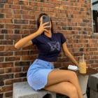 Butterfly-printed Slim-fit Crop T-shirt