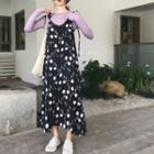 Long-sleeve T-shirt / Spaghetti Strap Midi Floral Dress