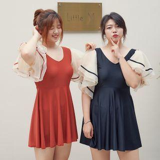 Flutter Sleeve V-neck Swimdress