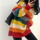 Color Block Striped Sweater Striped - Red & Tangerine & Yellow - One Size