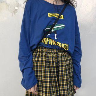 Long-sleeve Printed T-shirt / Check Shorts