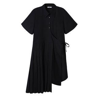 Pleated Panel Short-sleeve Shirt Dress