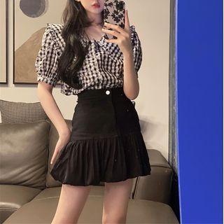 Gingham Blouse / Mini A-line Skirt