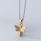 925 Sterling Silver Rhinestone Bee Pendant Necklace S925 Silver - As Shown In Figure - One Size