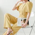 Short-sleeve Button-up Jumpsuit