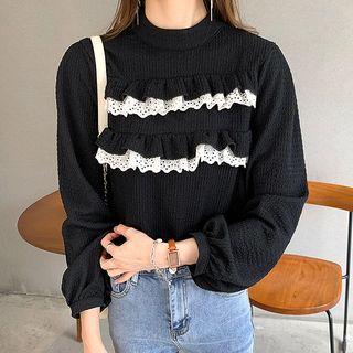 Frill Trim Mock-neck Chiffon Blouse