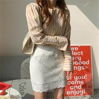 Round-neck Dip-back Striped Top
