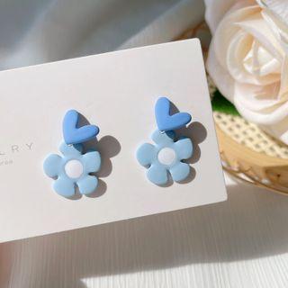 Flower Stud Earring 1 Pair - 925 Silver - Blue - One Size