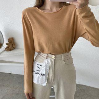 Mock-turtleneck / Round Neck Long-sleeve Top