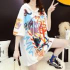 Short-sleeve Hooded Print T-shirt