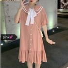 Bow Accent Layered Collar Short-sleeve Dress