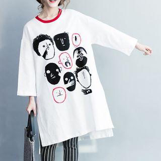 Printed 3/4 Sleeve Side Slit T-shirt Dress