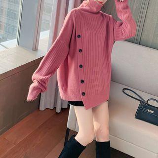 High-neck Single-breasted Sweater