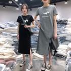 Zebra Print Short-sleeve Midi T-shirt Dress