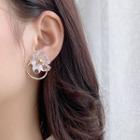 Faux Crystal Flower Alloy Hoop Earring 1 Pair - E2050 - 925 Silver - Gold - One Size