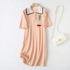 Short-sleeve Rabbit Print A-line Polo Dress Almond - One Size