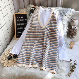 Set: Long-sleeve T-shirt + Striped Buttoned Vest