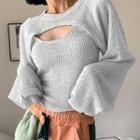 Puff Sleeve Knit Tank Top With Shrug