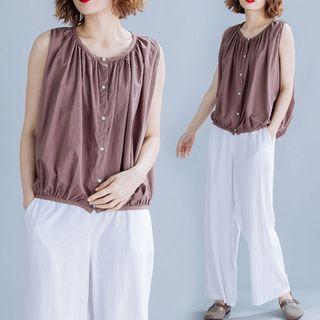 Plain Sleeveless Blouse Coffee - One Size