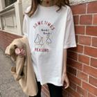 Elbow-sleeve Duck Embroidery T-shirt