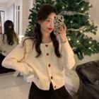 Round-neck Ruffle Long-sleeve Knit Jacket / Mesh Bow A-line Skirt