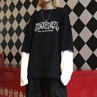 Mock Two-piece Printed Tee Black & White - One Size