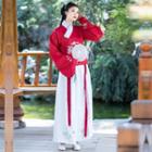 Set: Long-sleeve Embroidered Hanfu Top + Maxi Skirt
