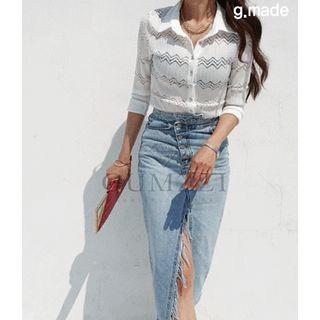See-through Slim-fit Chevron Blouse