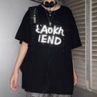Short-sleeve Lettering T-shirt Lettering - Black - One Size