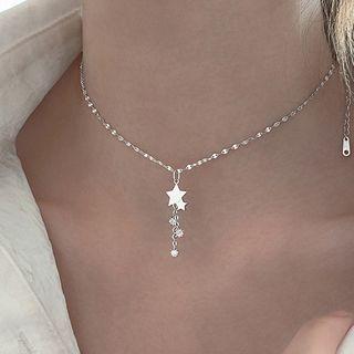 Star Pendant Alloy Choker Silver - One Size